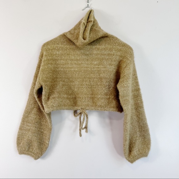 Blush Sweaters - BLUSH BOUTIQUE Wool Blend Cropped Cowl Funnel Neck Sweater Tan Beige Size S